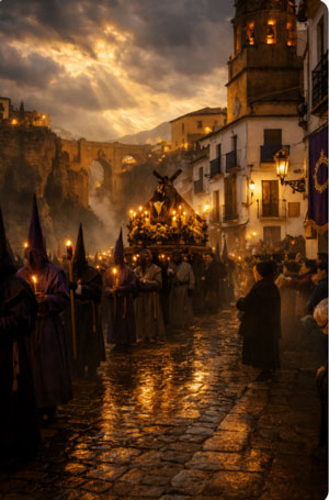 Imagen de una procesión en Ronda. Es Semana Santa