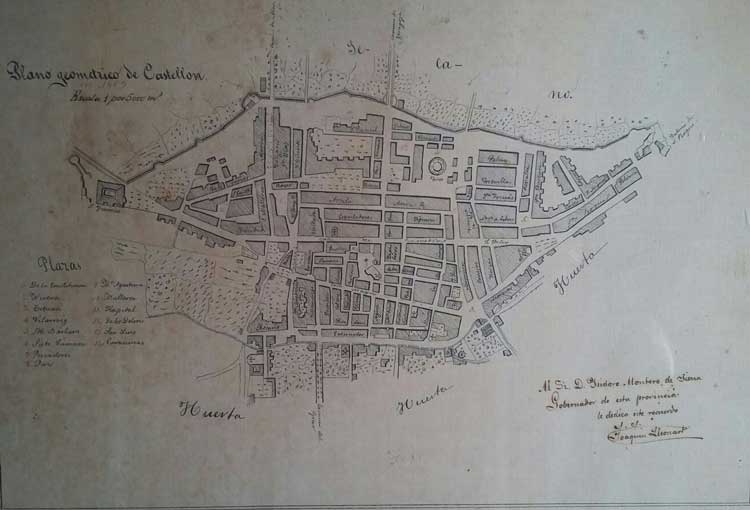 Plano de la ciudad de Castellón en tiempos de Don Isidoro Montero