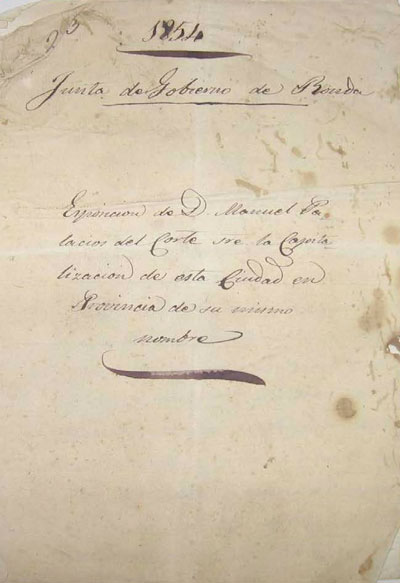 Propuesta de 23 de julio de 1854 por parte del Sr Palacios, natural de Cortes